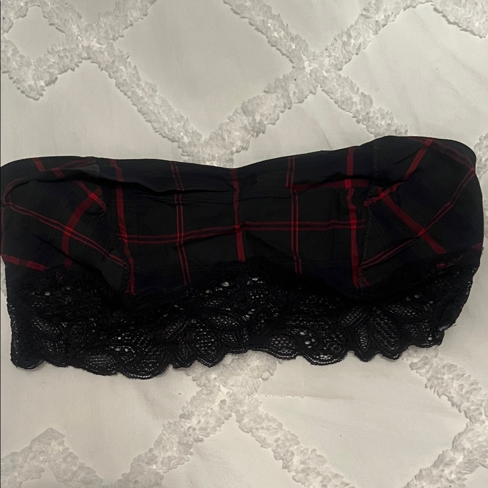 Free People Black and Red Plaid Tube Top